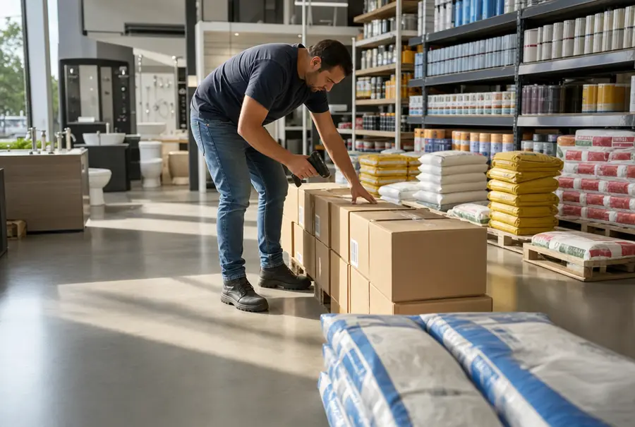 Conferência de mercadoria na entrada, com volumes alinhados